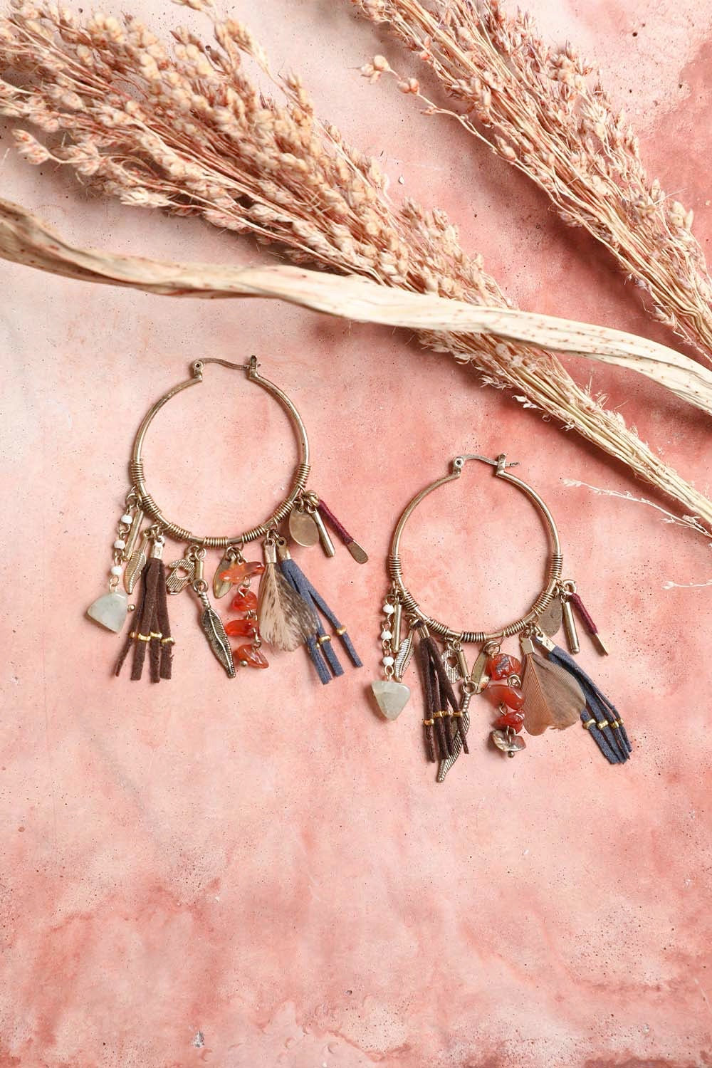 Carnelian & Jade Fringe Hoop Earrings-Soul Flow Apparel