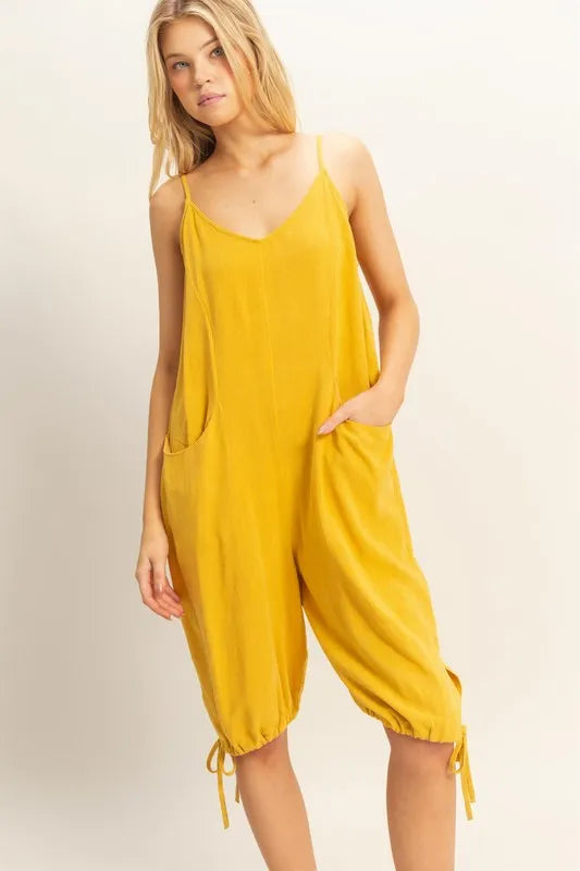 HYFVE V-Neck Pocket Detail Side Tie Hem Romper-Soul Flow Apparel