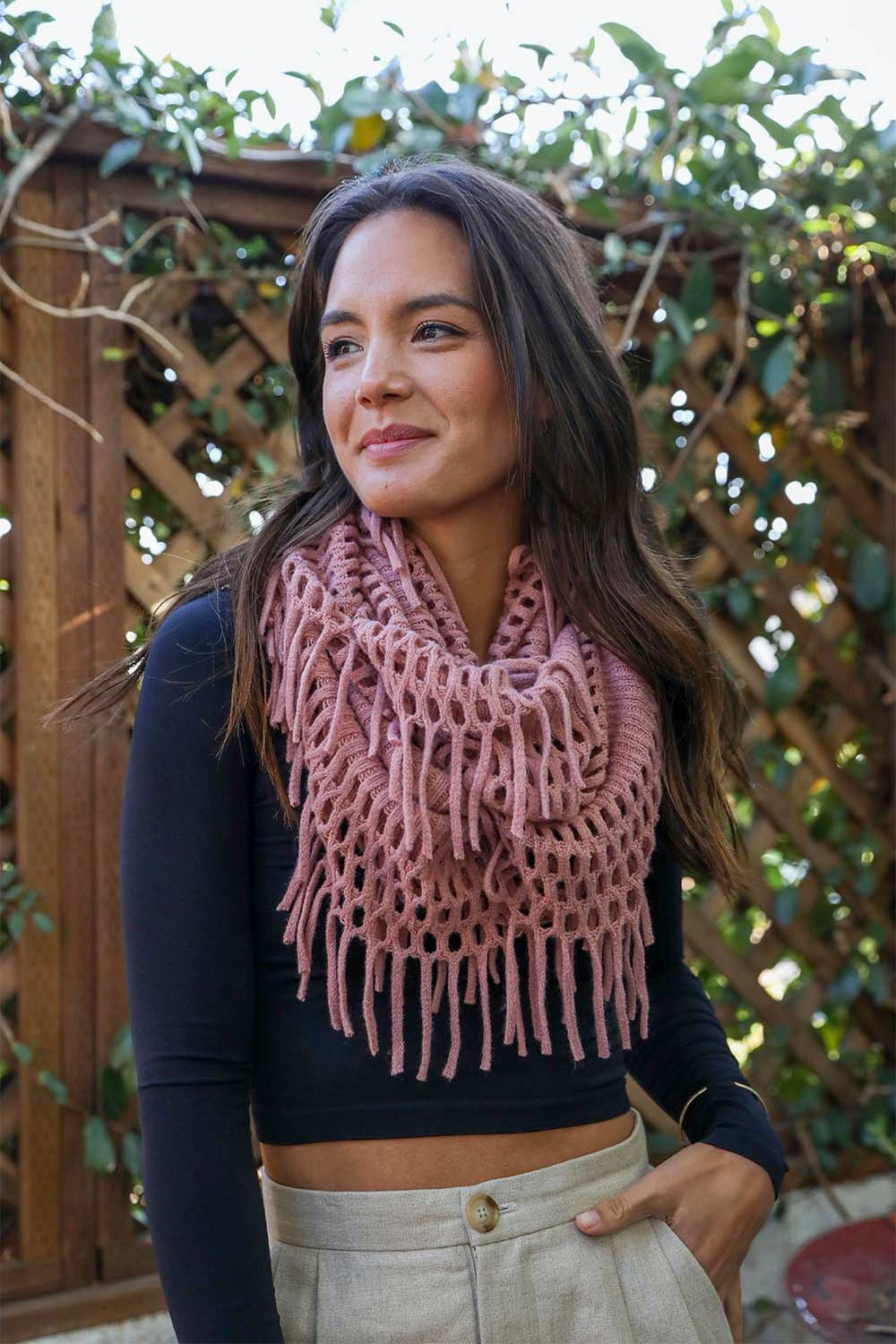 Fuzzy Chenille Tassel Infinity Scarf-Soul Flow Apparel