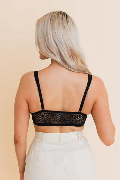 Back view of a Leto Collection lace longline bralette with adjustable straps and lace detailing