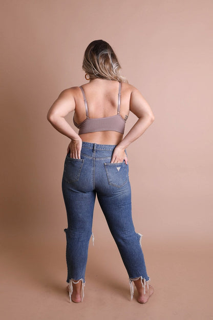Chic plus size loop lace mocha brami with lightweight fabric.