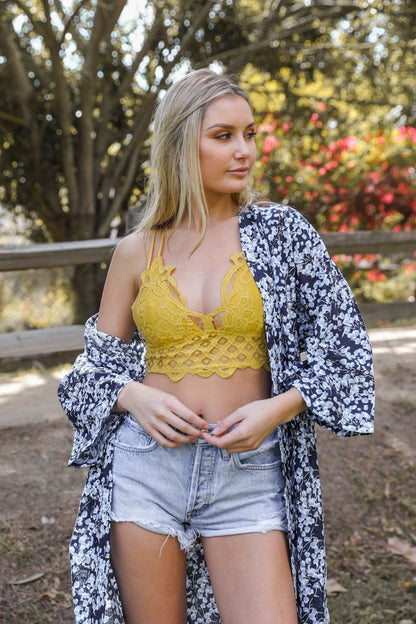 Leto Collection Boho Crochet Bralette in Yellow with Delicate Lace Design for a Stylish Summer Look