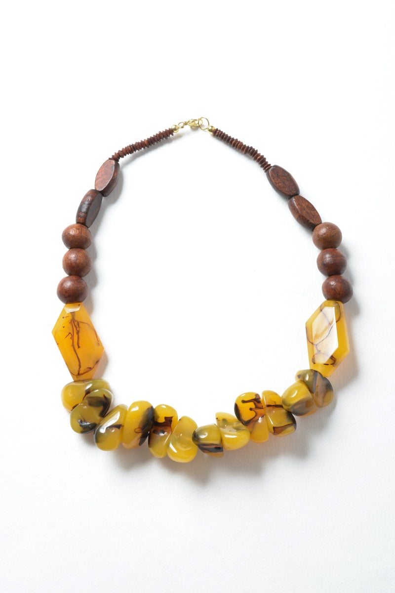 Leto Collection yellow marbled and wooden bead necklace Boho Necklace, Boho Chic Jewelry, Spiritual statement