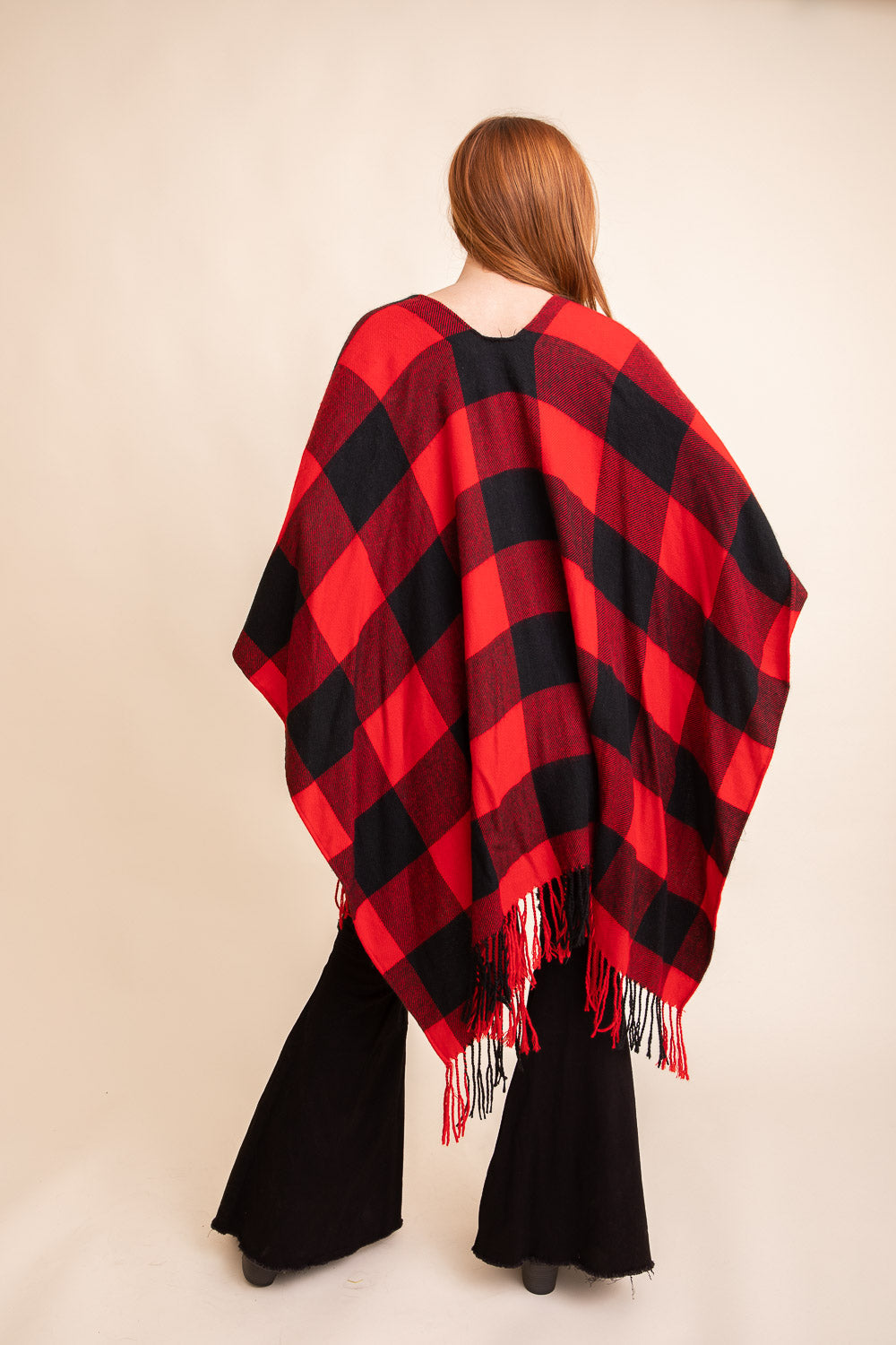 Classic Buffalo Check Tassel Ruana-Soul Flow Apparel