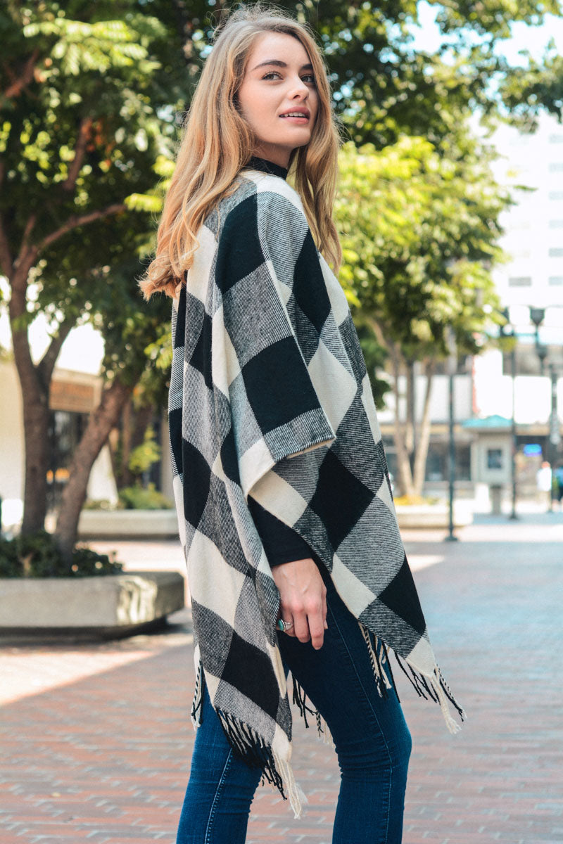 Classic Buffalo Check Tassel Ruana-Soul Flow Apparel