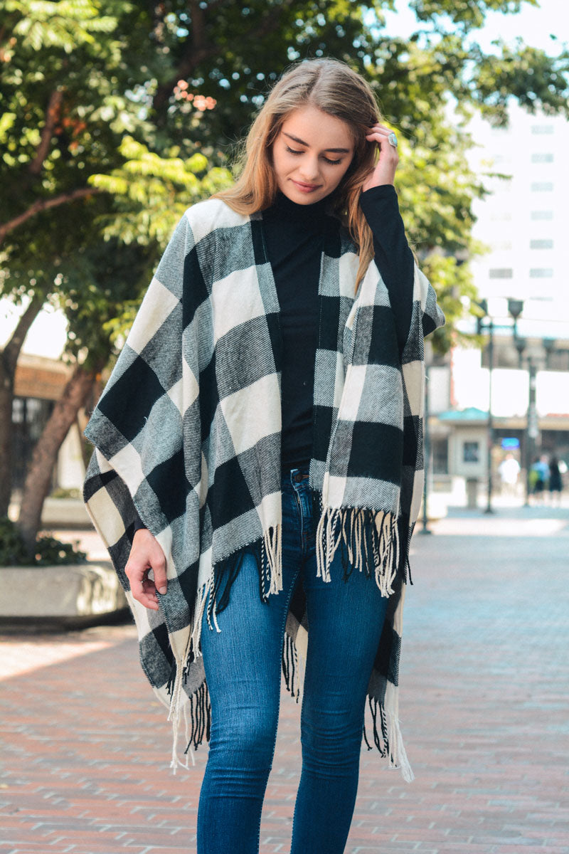 Classic Buffalo Check Tassel Ruana-Soul Flow Apparel