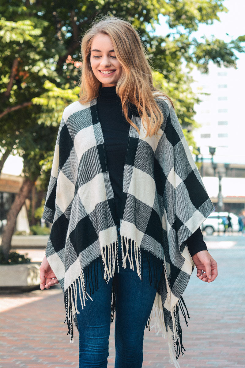 Classic Buffalo Check Tassel Ruana-Soul Flow Apparel