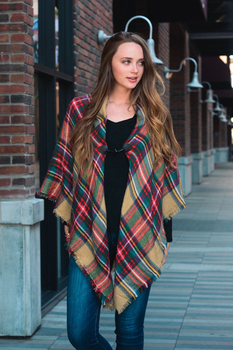 Classic Flannel Toggle Poncho-Soul Flow Apparel