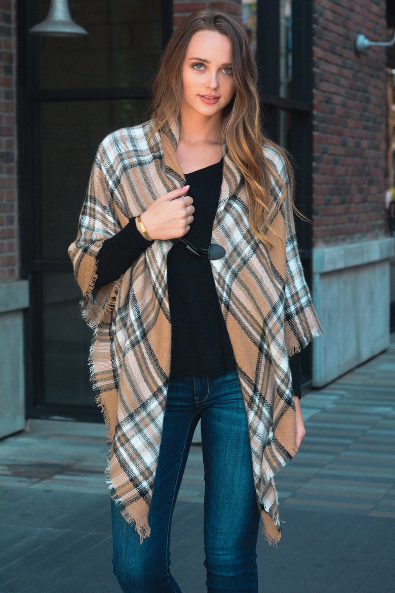 Classic Flannel Toggle Poncho-Soul Flow Apparel