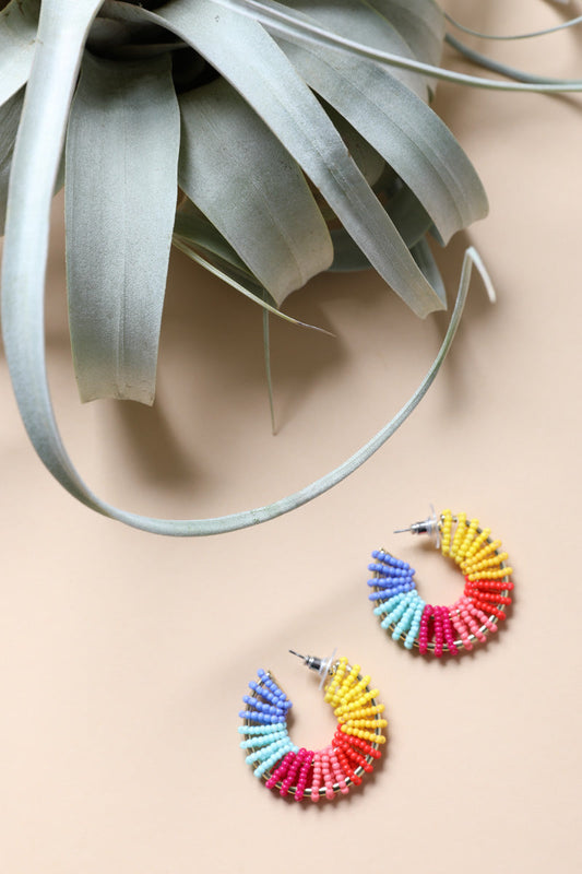 Colorful Beaded Hoop Earrings-Soul Flow Apparel