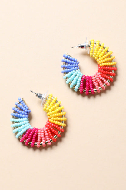Colorful Beaded Hoop Earrings-Soul Flow Apparel