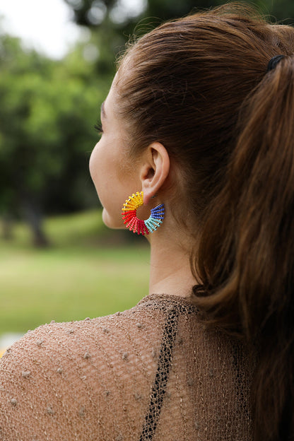 Colorful Beaded Hoop Earrings-Soul Flow Apparel