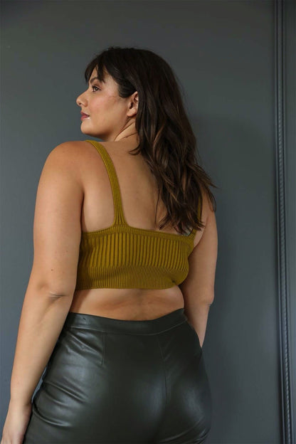 Plus size ribbed brami top in olive green, designed for comfort and style, perfect for layering