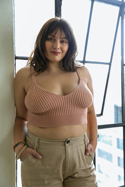 Leto Collection Plus Size Ribbed Brami Top with Adjustable Straps and Comfortable Fit