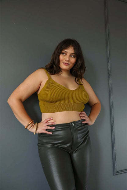 Leto Collection Plus Size Ribbed Brami Top in Olive Green for Comfortable Everyday Wear