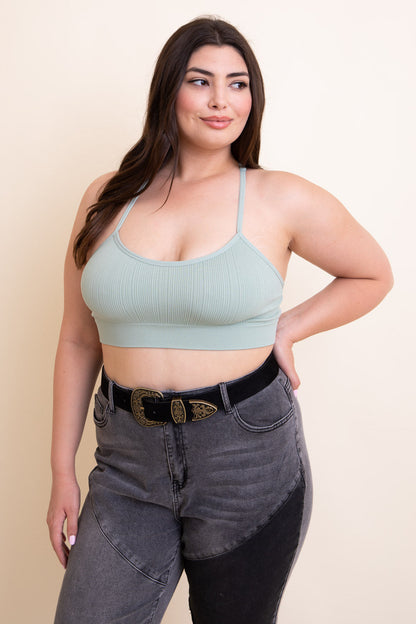 Plus Size Leto Collection curvy tattoo back bralette in soft green with adjustable straps for comfort
