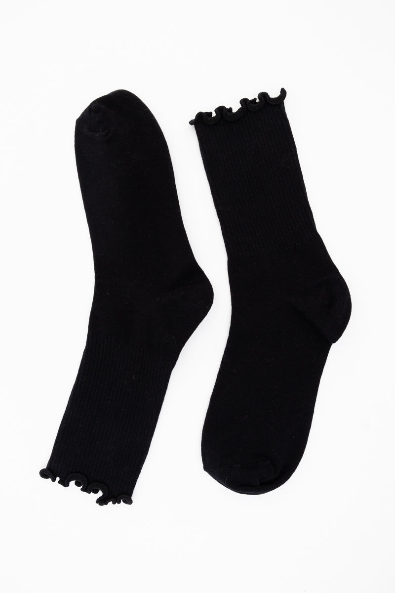 Leto Collection Cotton Blend Socks in Black with Ruffled Cuff Design for Everyday Comfort