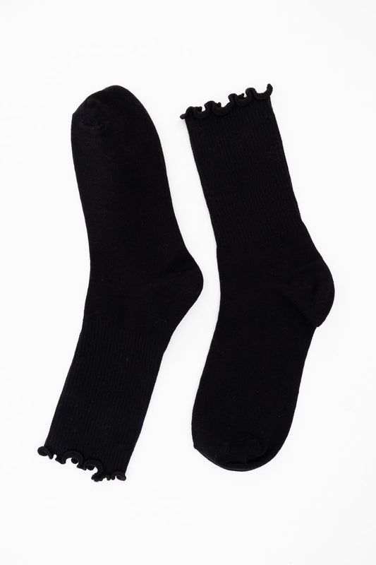 Leto Collection Cotton Blend Socks in Black with Ruffled Cuff Design for Everyday Comfort