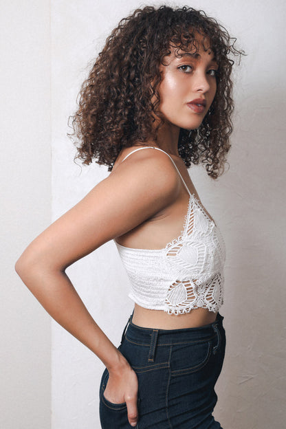 Leto Collection Boho Crochet Bralette in White with Intricate Crochet Detailing