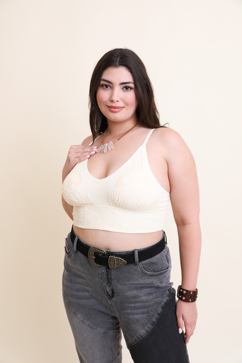 Curvy Seamless Padded Textured Brami Plus-Soul Flow Apparel
