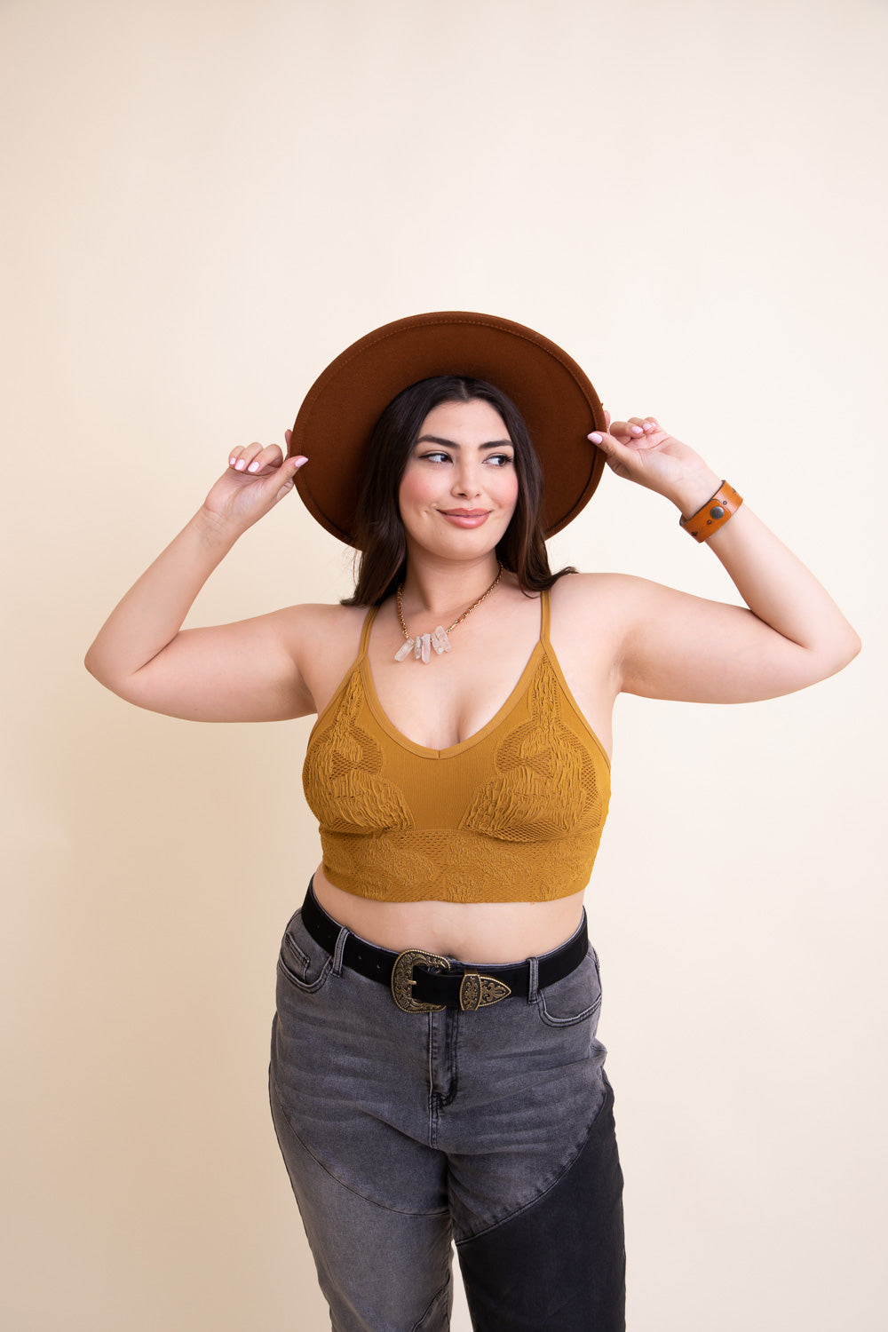 Curvy Seamless Padded Textured Brami Plus-Soul Flow Apparel