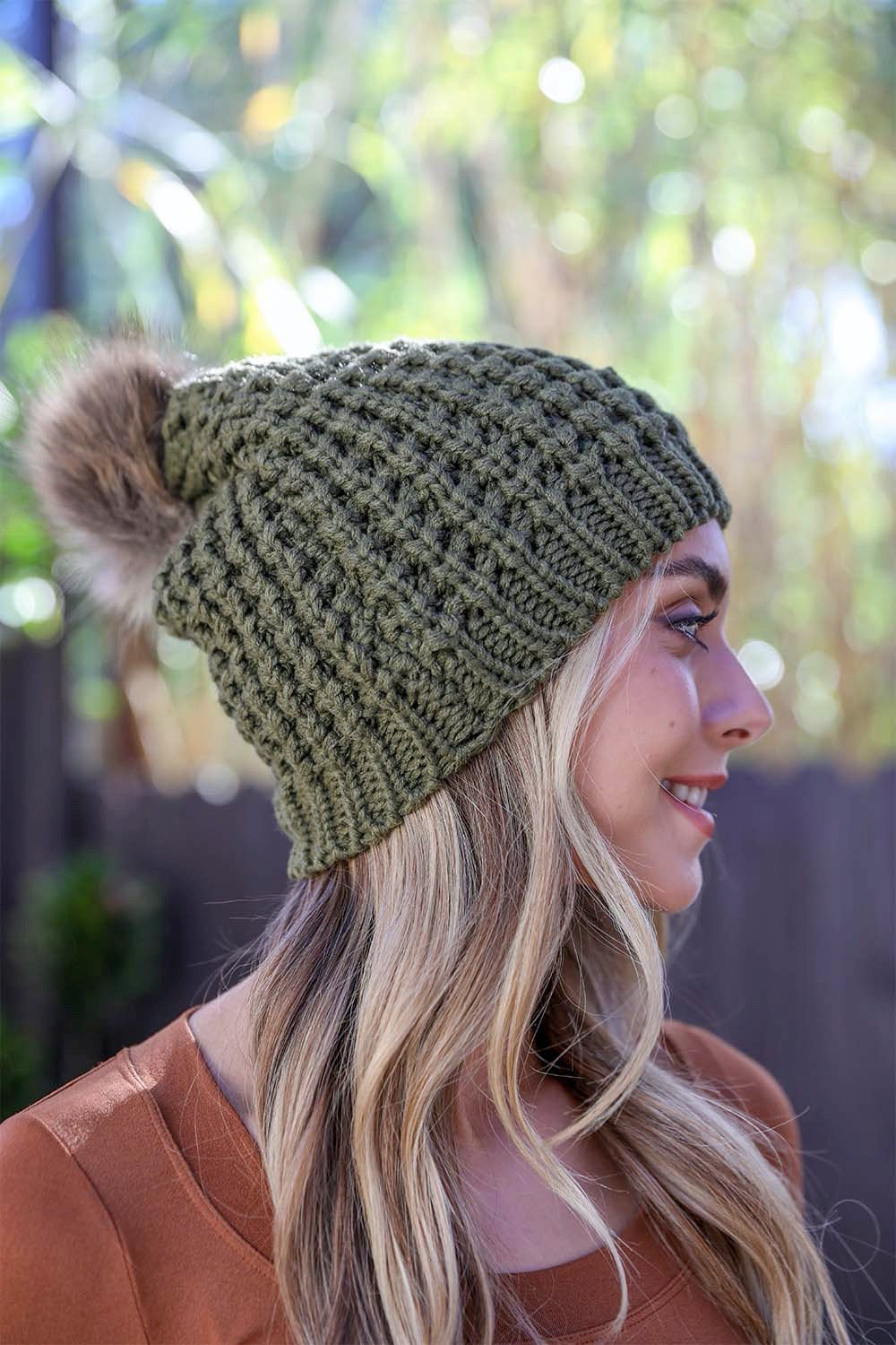 Cute Textured Pom Beanie-Soul Flow Apparel