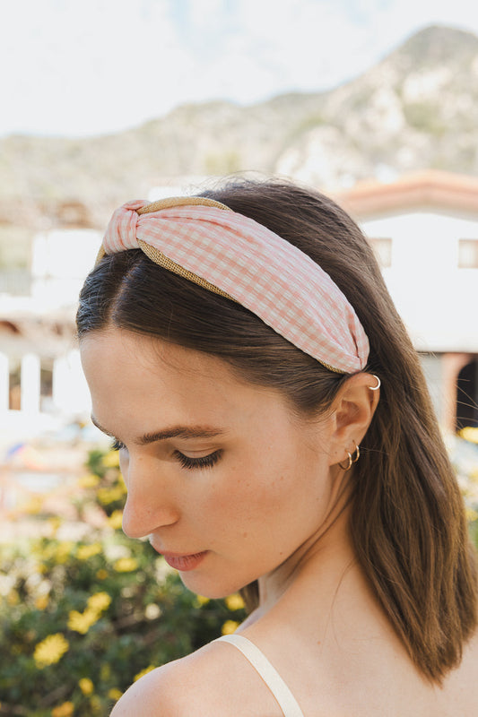 Cutesy Gingham Woven Knot Headband-Soul Flow Apparel