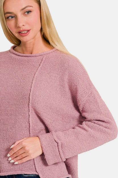 Trendsi Asymmetric Hem Boho Sweater in Soft Pink with Cozy Textured Fabric