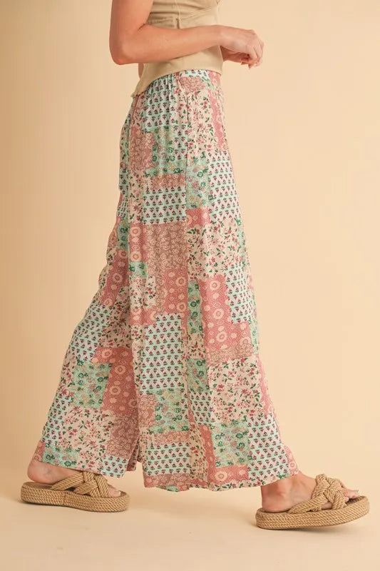 Aemi+Co Printed Wide Leg Pants-Soul Flow Apparel
