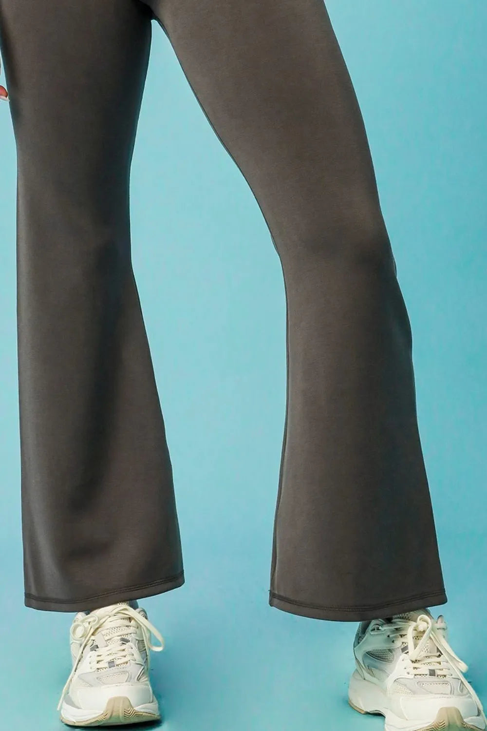 Umgee high-waisted flare leggings in gray, perfect for stylish comfort and active wear.