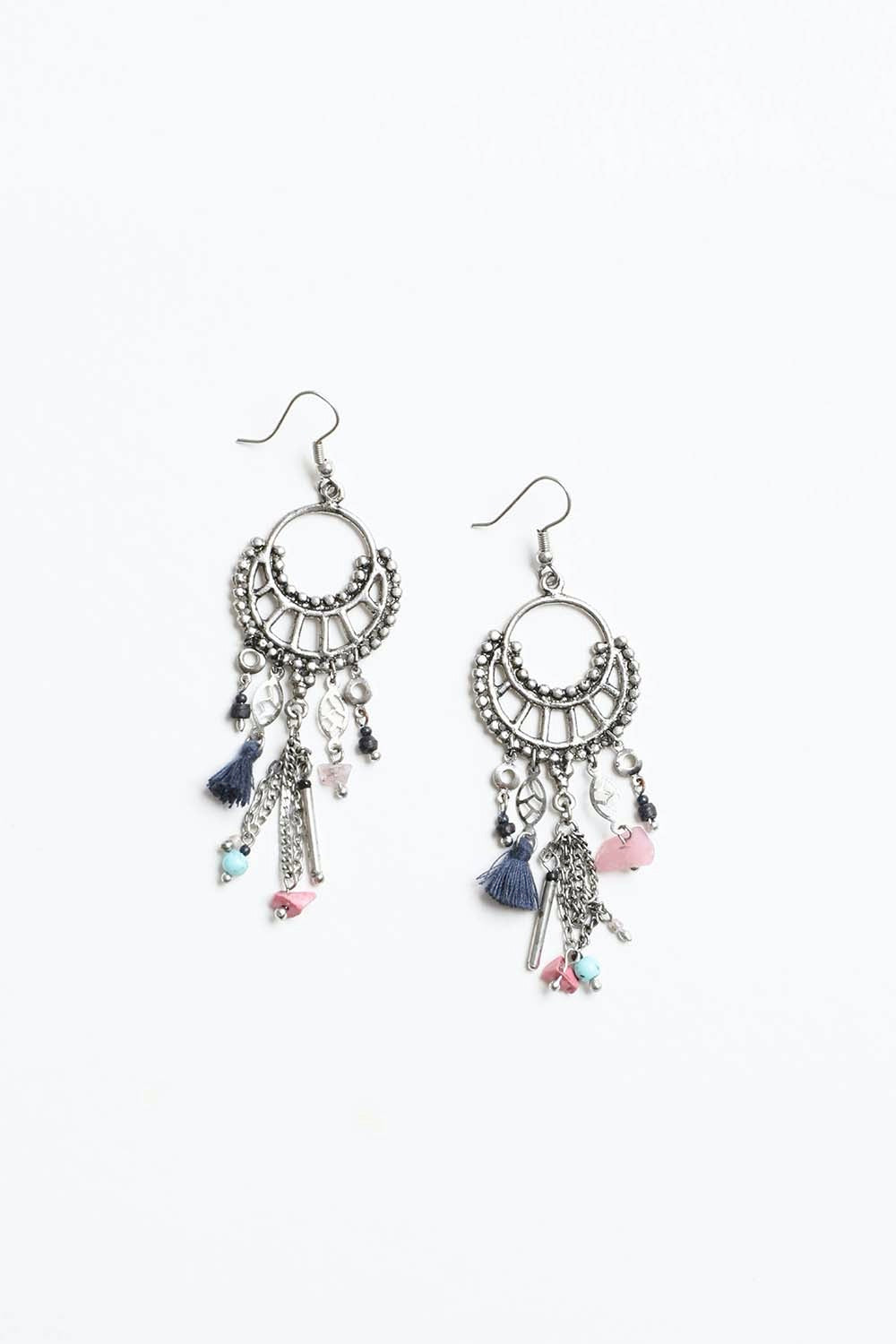 Dangling Rose Quartz & Fringe Earrings-Soul Flow Apparel