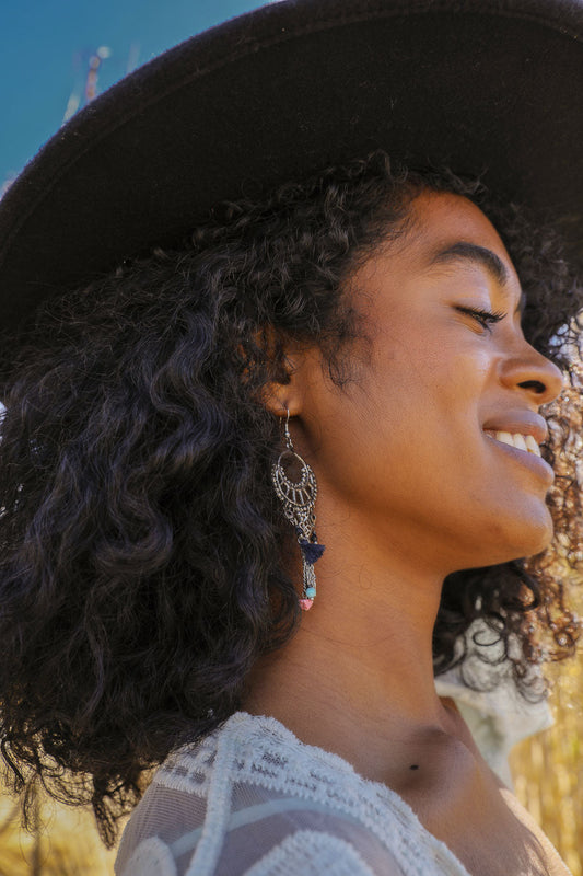 Dangling Rose Quartz & Fringe Earrings-Soul Flow Apparel