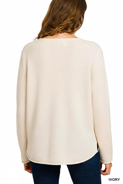 Ivory Back View of Boho Beach V Neck Sweater in Soft Knit for Comfortable Casual Wear