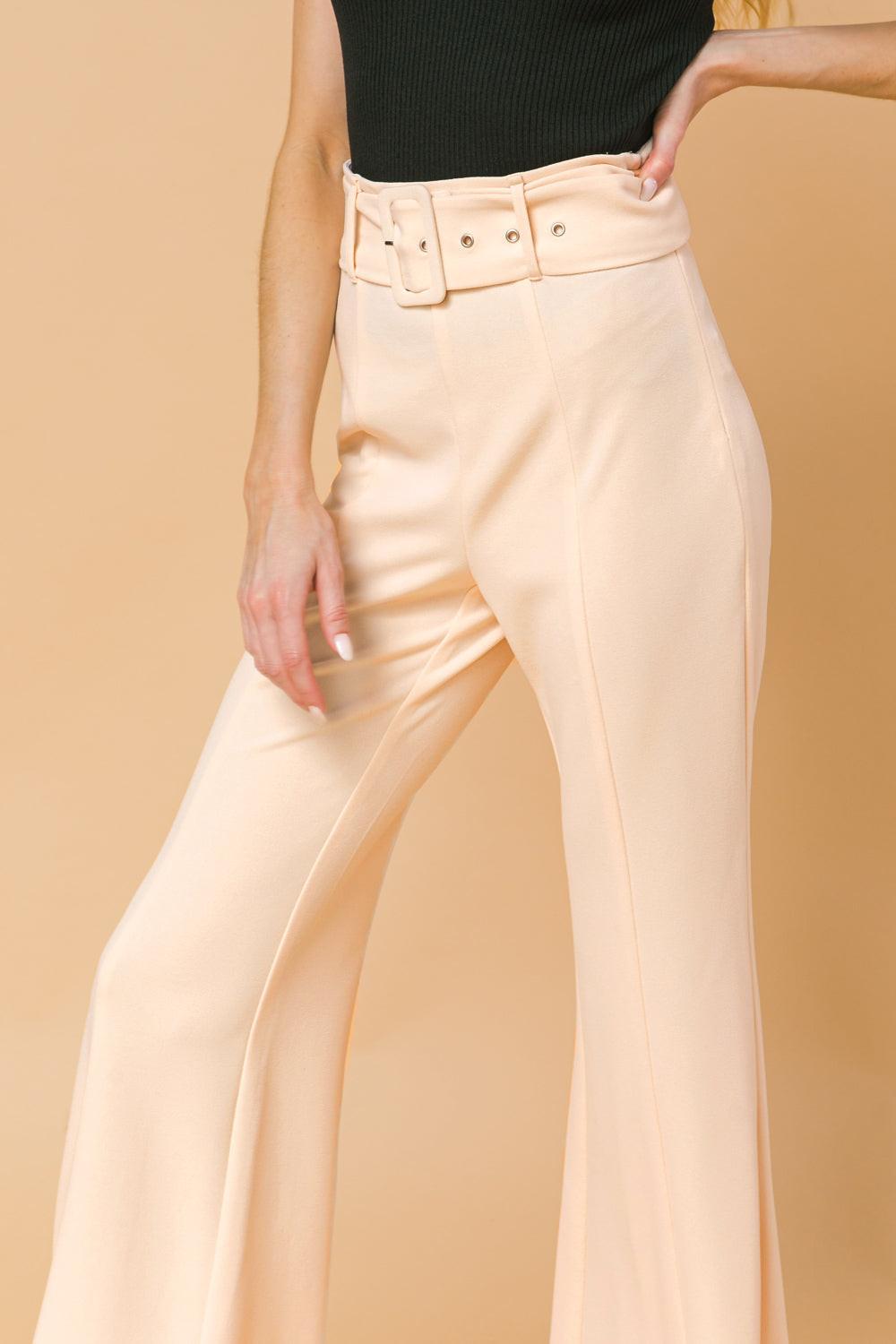 Countdown The Hours Woven Bell Bottom Flared Pants With Self Belt And Pockets