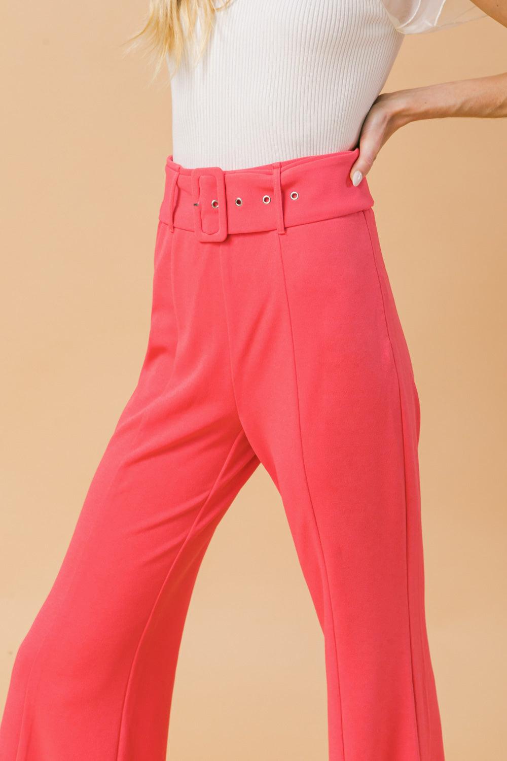 Countdown The Hours Woven Bell Bottom Flared Pants With Self Belt And Pockets