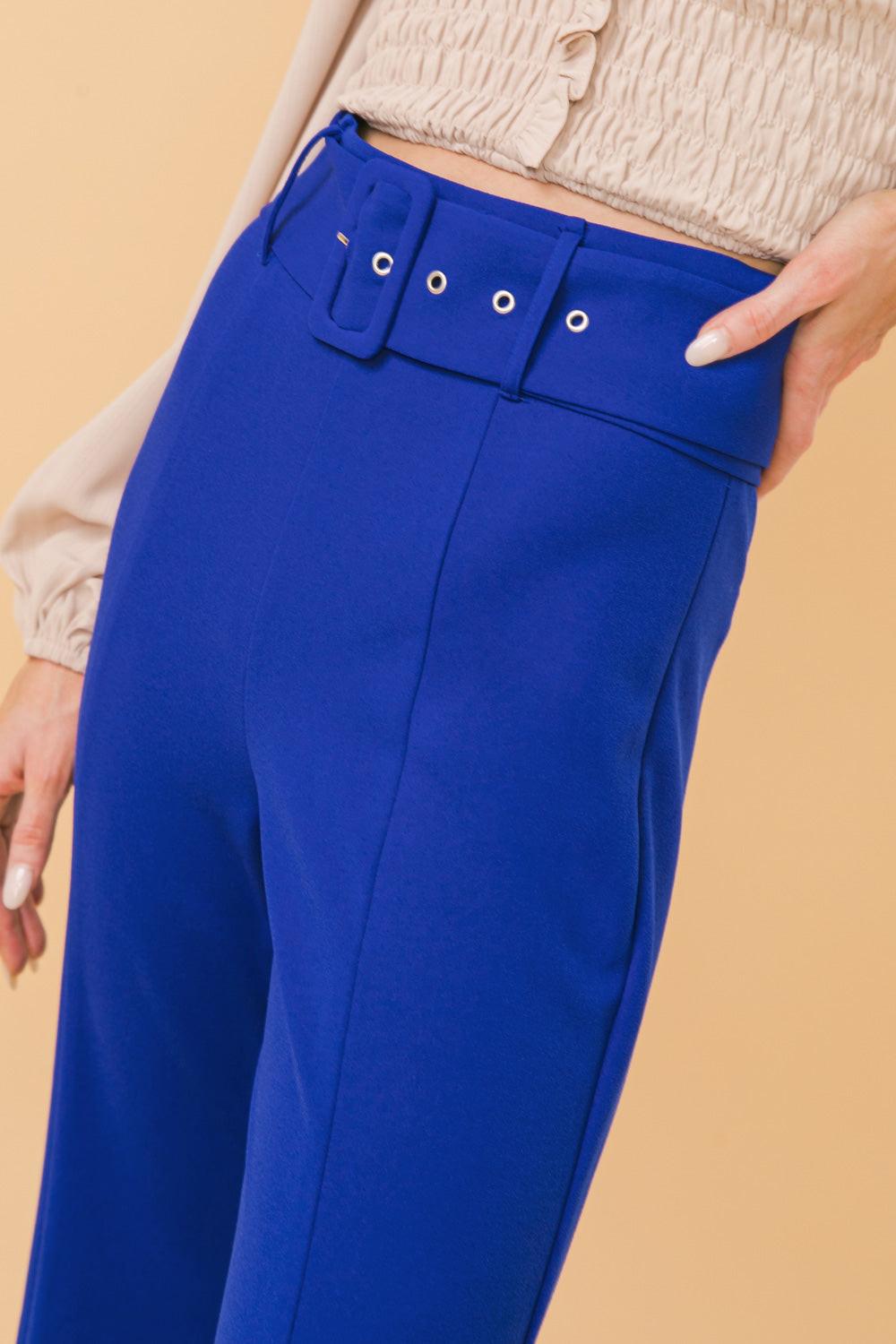 Countdown The Hours Woven Bell Bottom Flared Pants With Self Belt And Pockets
