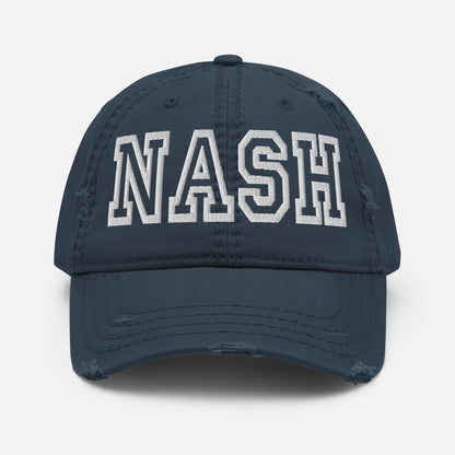 Nash Embroidered Distressed Dad Hat, Hollow Font-Soul Flow Apparel