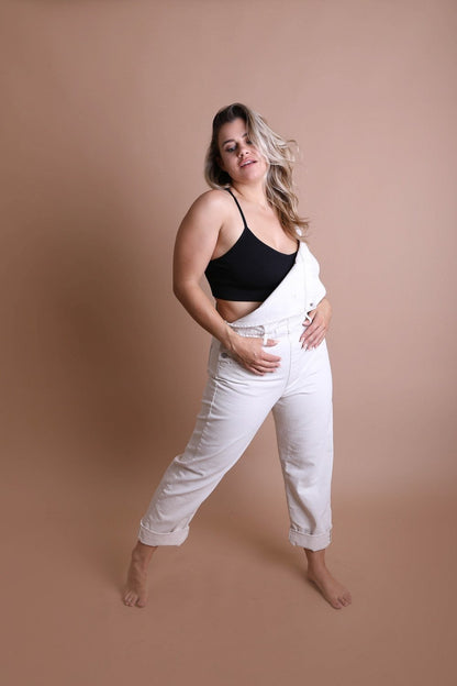Plus Size Dream Catcher Bralette in Black, paired with white pants for a stylish look