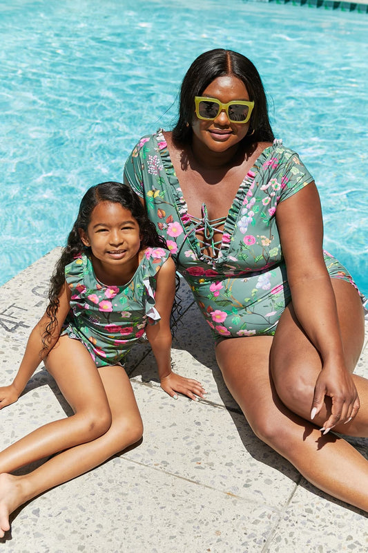 Marina West Swim Bring Me Flowers V-Neck One Piece Swimsuit In Sage-Soul Flow Apparel