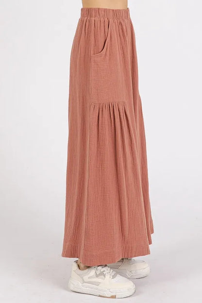 Trendsi Boho Wide Leg Pants in Light Pink with Comfortable Elastic Waist and Side Pockets