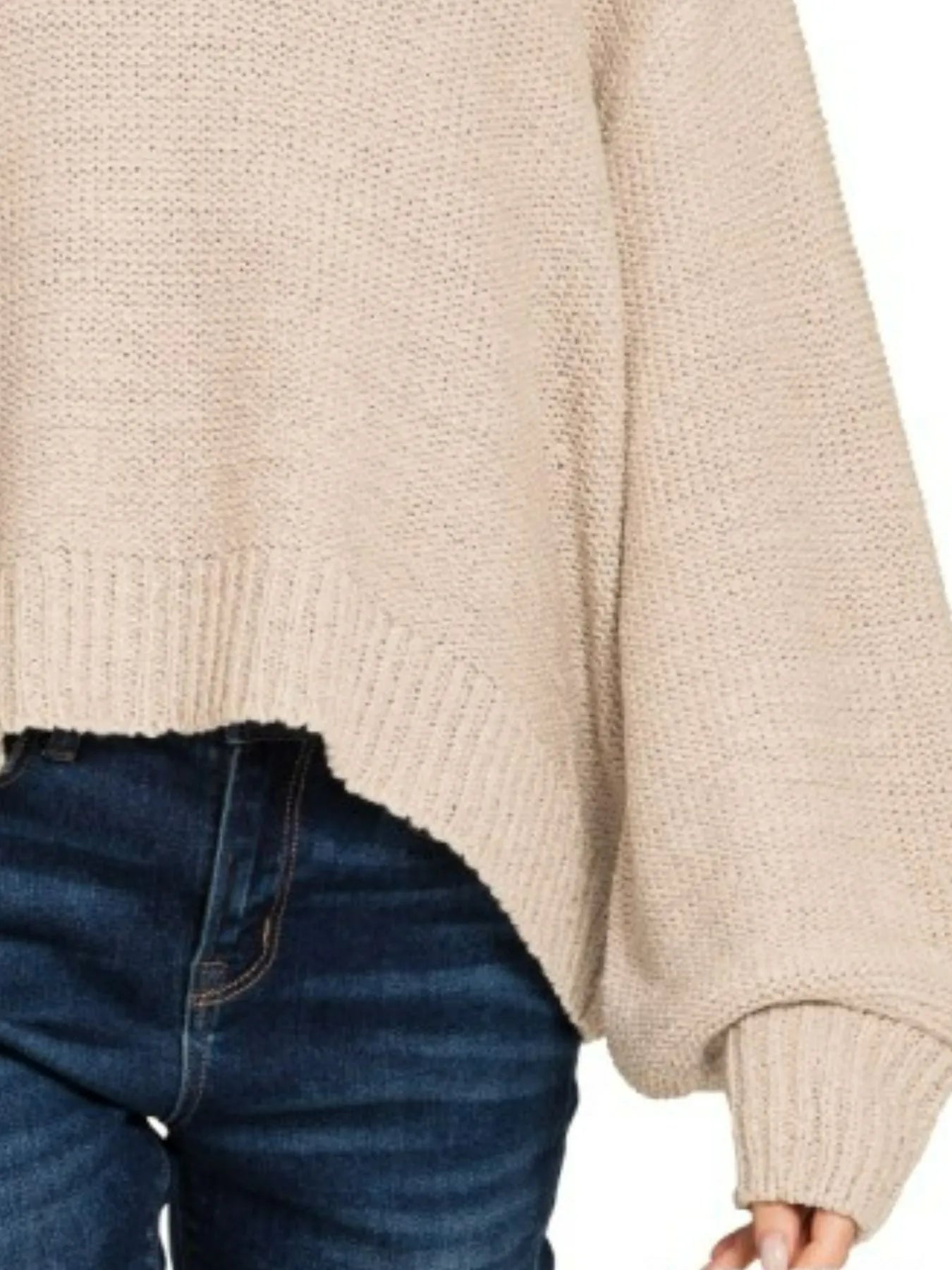 Beige oversized balloon sleeve sweater with a loose, cozy fit, perfect for casual outfits