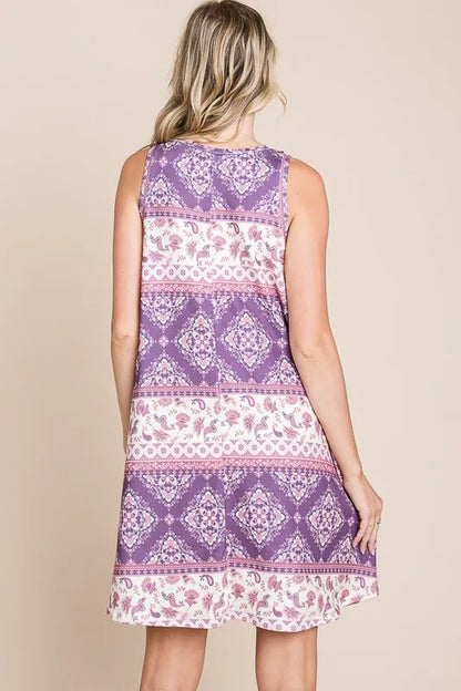 BOMBOM Bohemian Print Sleeveless Dress-Soul Flow Apparel
