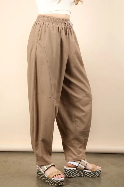 VERY J Solid Barrel Comfy Woven Pants-Soul Flow Apparel