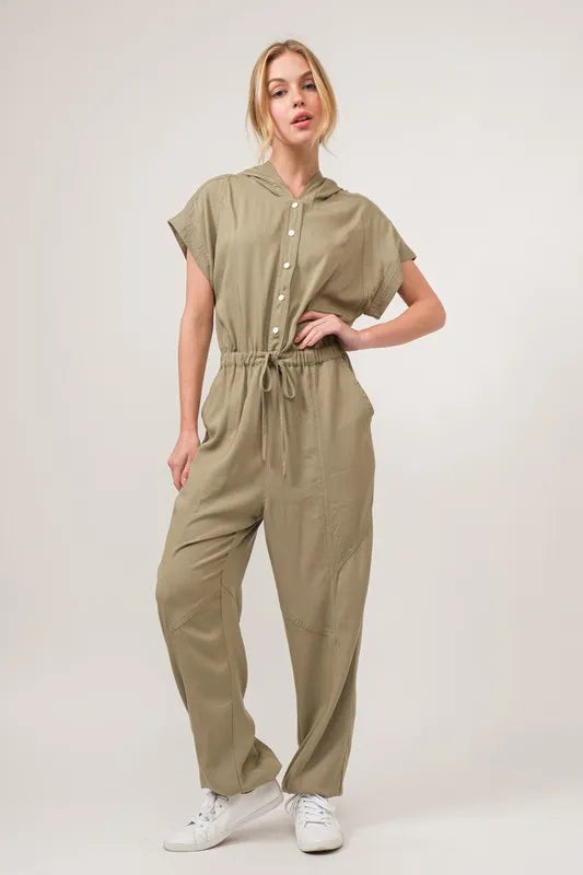 And The Why Washed Short Sleeve Hooded Jumpsuit-Soul Flow Apparel