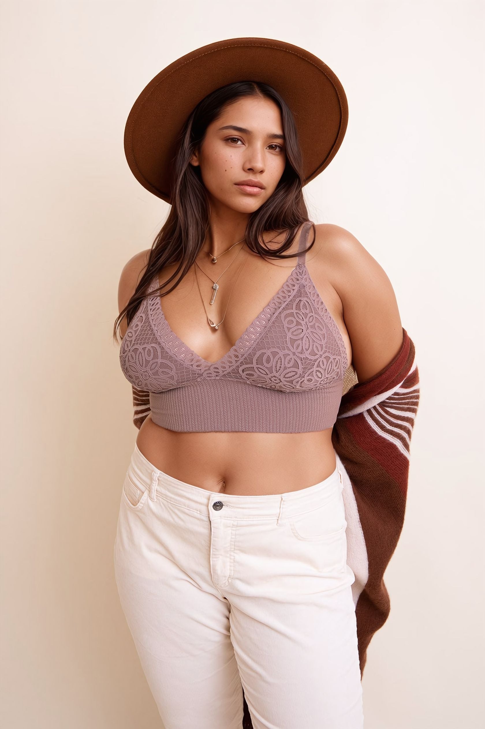 Curvy Waistband Loop Lace Brami – Elegant Plus Size Lace Detail-Soul Flow Apparel