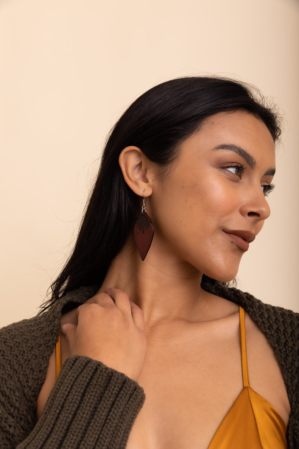 Engraved Leaf Leather Earrings-Soul Flow Apparel