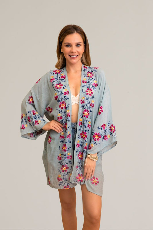 Kimono - Ethereal Anemone Kimono – Elegant Floral Embroidery