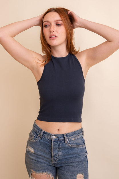 Leto Collection Boho Racerback Brami in navy blue with a fitted design and sleeveless style