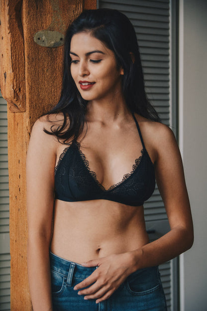 Leto Collection eyelet lace bralette in black with delicate lace detailing for a stylish look