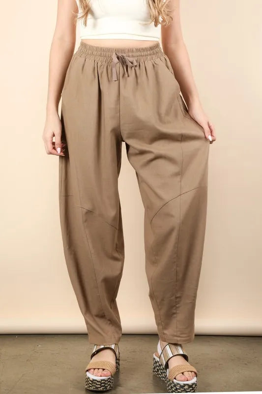 VERY J Solid Barrel Comfy Woven Pants-Soul Flow Apparel